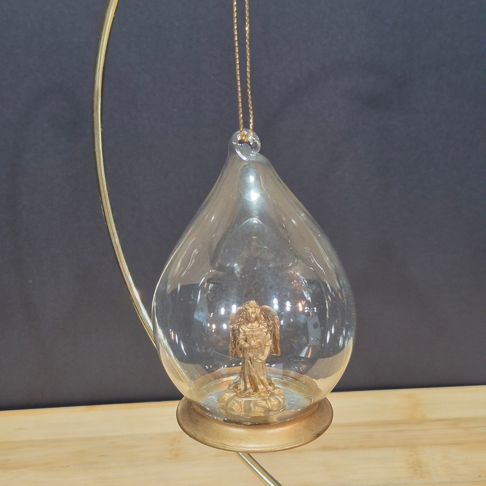Vtg 90s Roman Teardrop Glass Ornament with Angel Christmas Classic Holiday